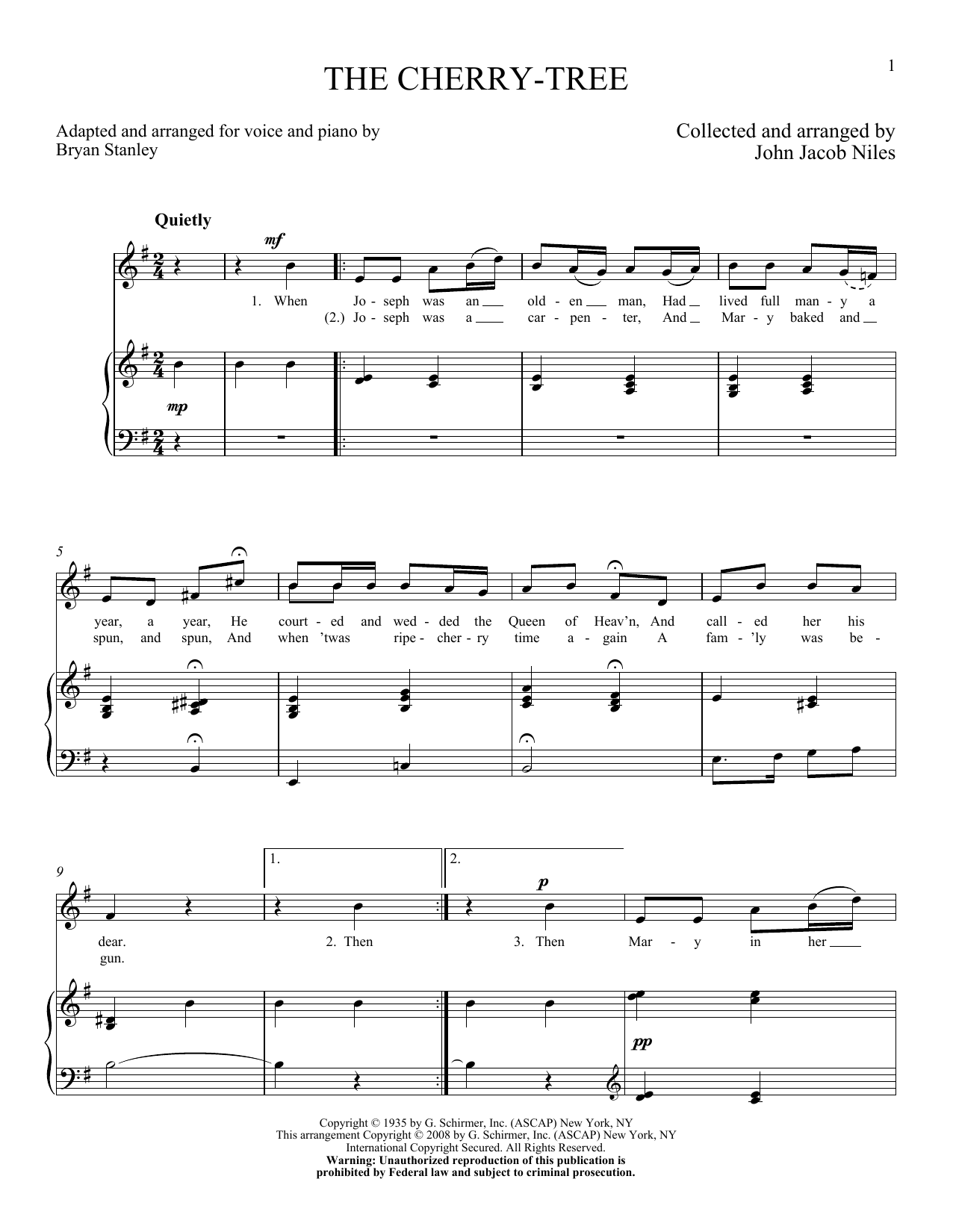 John Jacob Niles The Cherry-Tree sheet music notes and chords arranged for Piano & Vocal