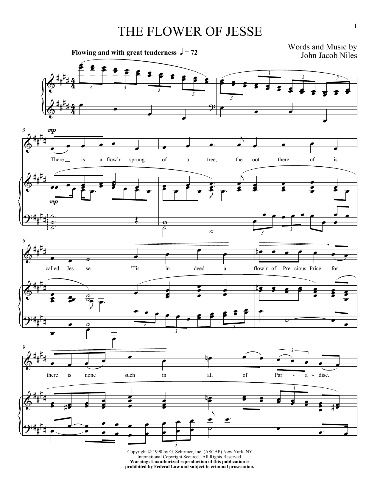 John Jacob Niles The Flower Of Jesse sheet music notes and chords arranged for Piano & Vocal