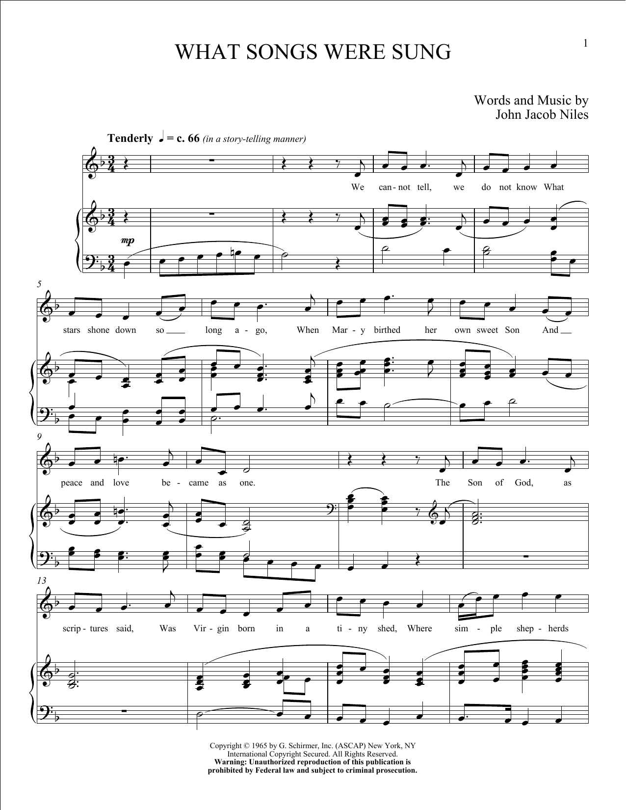 John Jacob Niles What Songs Were Sung sheet music notes and chords arranged for Piano & Vocal