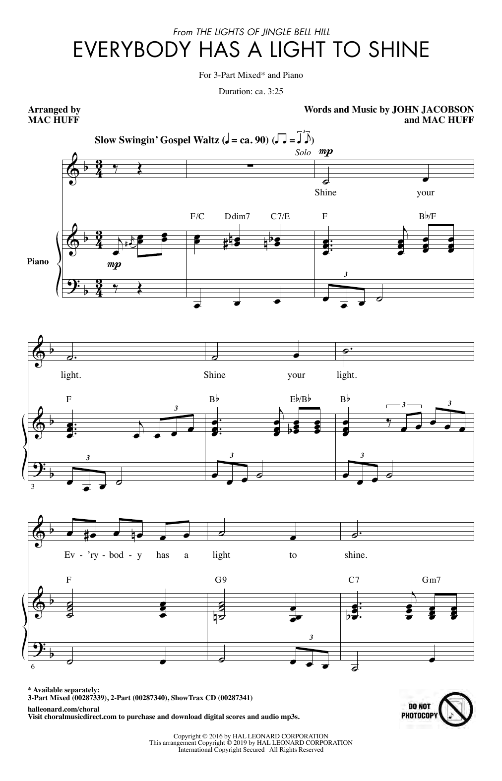 John Jacobson & Mac Huff Everybody Has A Light To Shine sheet music notes and chords arranged for 3-Part Mixed Choir