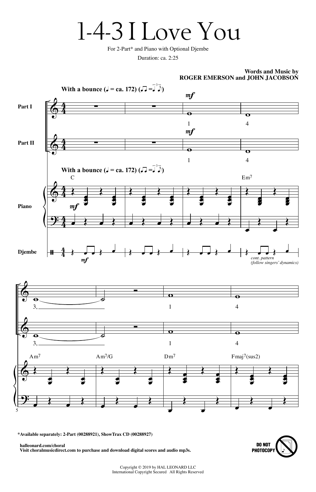 John Jacobson & Roger Emerson 1-4-3 I Love You sheet music notes and chords arranged for 2-Part Choir