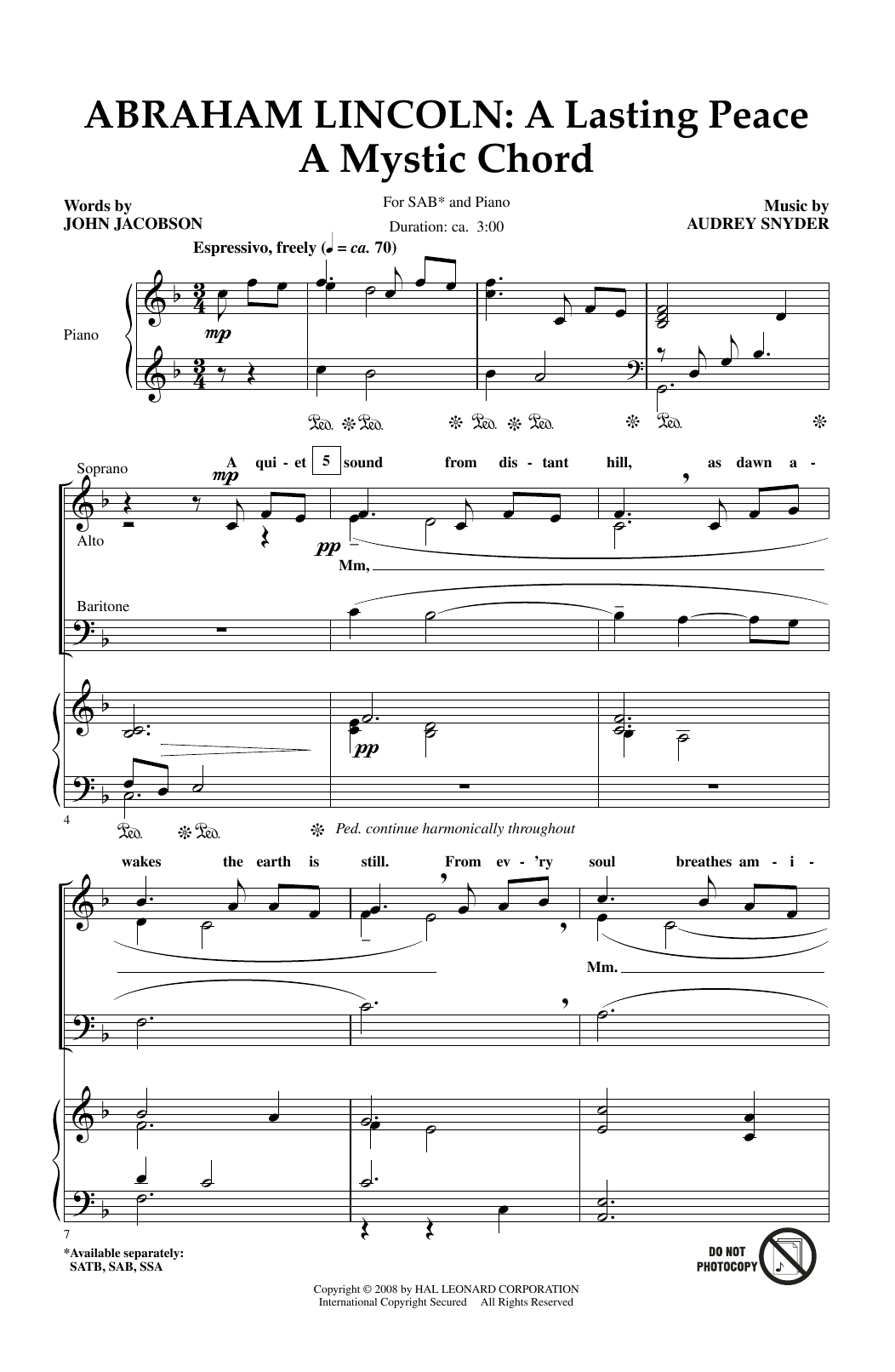 John Jacobson Abraham Lincoln: A Lasting Peace sheet music notes and chords arranged for SATB Choir