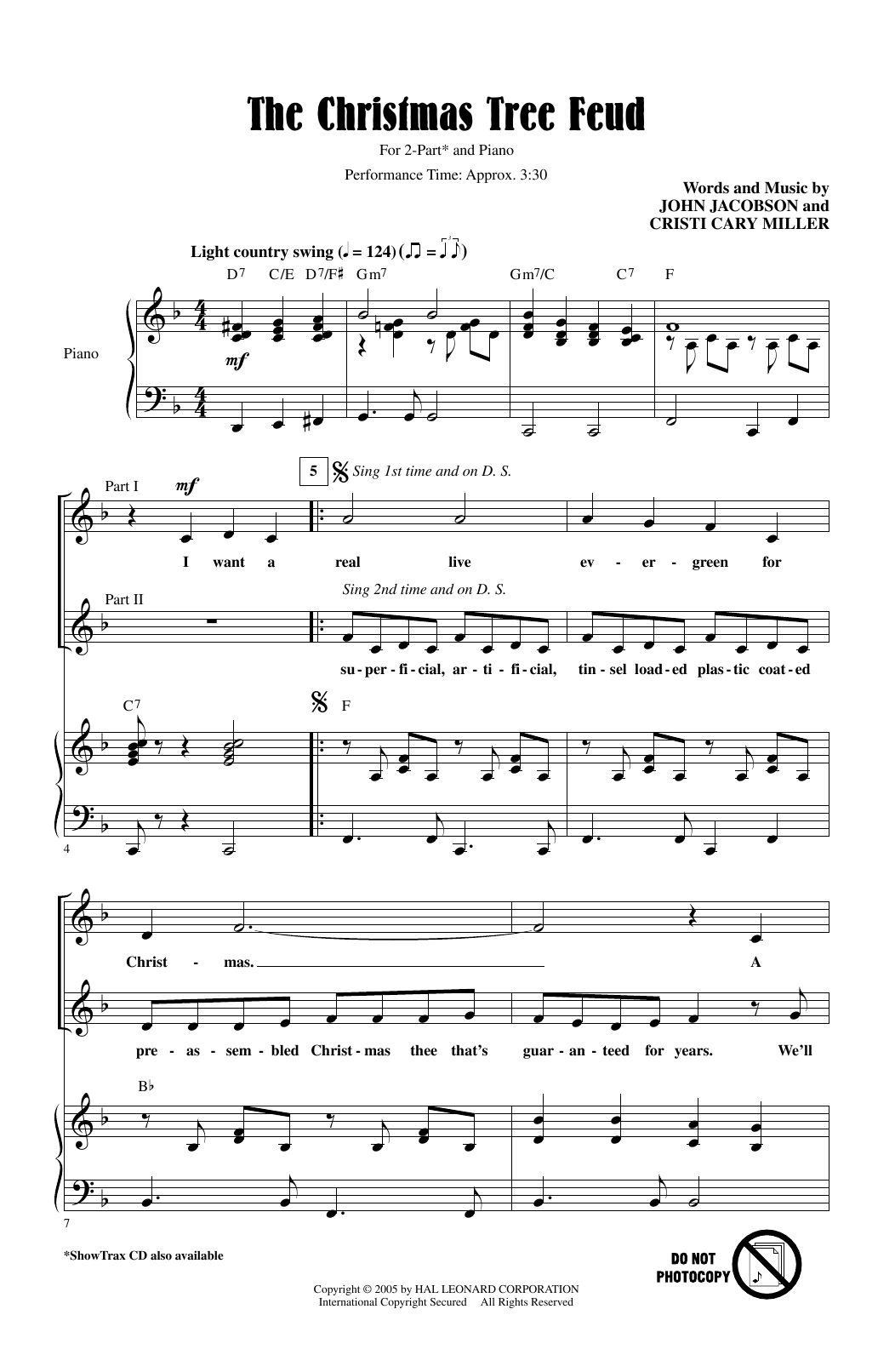 John Jacobson and Cristi Cary Miller The Christmas Tree Feud sheet music notes and chords arranged for 2-Part Choir