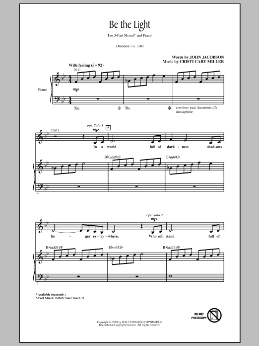 John Jacobson Be The Light sheet music notes and chords arranged for 3-Part Mixed Choir