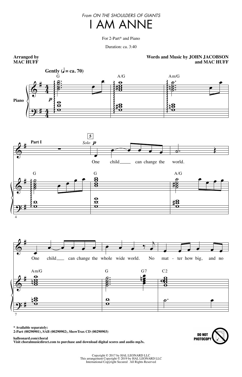 John Jacobson I Am Anne (from On The Shoulders Of Giants) (arr. Mac Huff) sheet music notes and chords arranged for 2-Part Choir