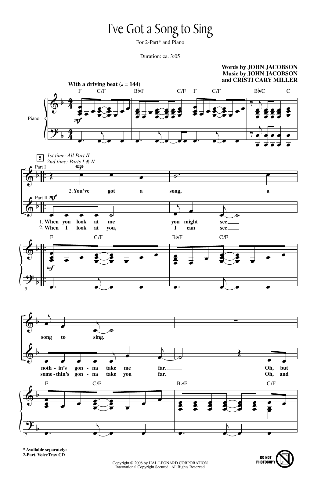 John Jacobson I've Got A Song To Sing sheet music notes and chords arranged for 2-Part Choir