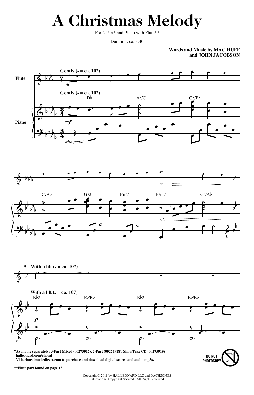 John Jacobson, Mac Huff A Christmas Melody sheet music notes and chords arranged for 2-Part Choir