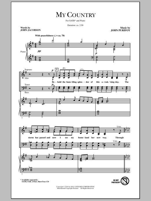 John Jacobson My Country sheet music notes and chords arranged for SATB Choir