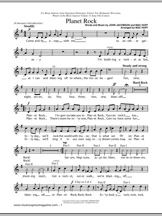 John Jacobson Planet Rock sheet music notes and chords arranged for Easy Piano