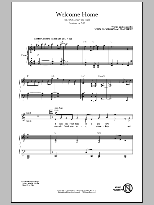 John Jacobson Welcome Home sheet music notes and chords arranged for 2-Part Choir