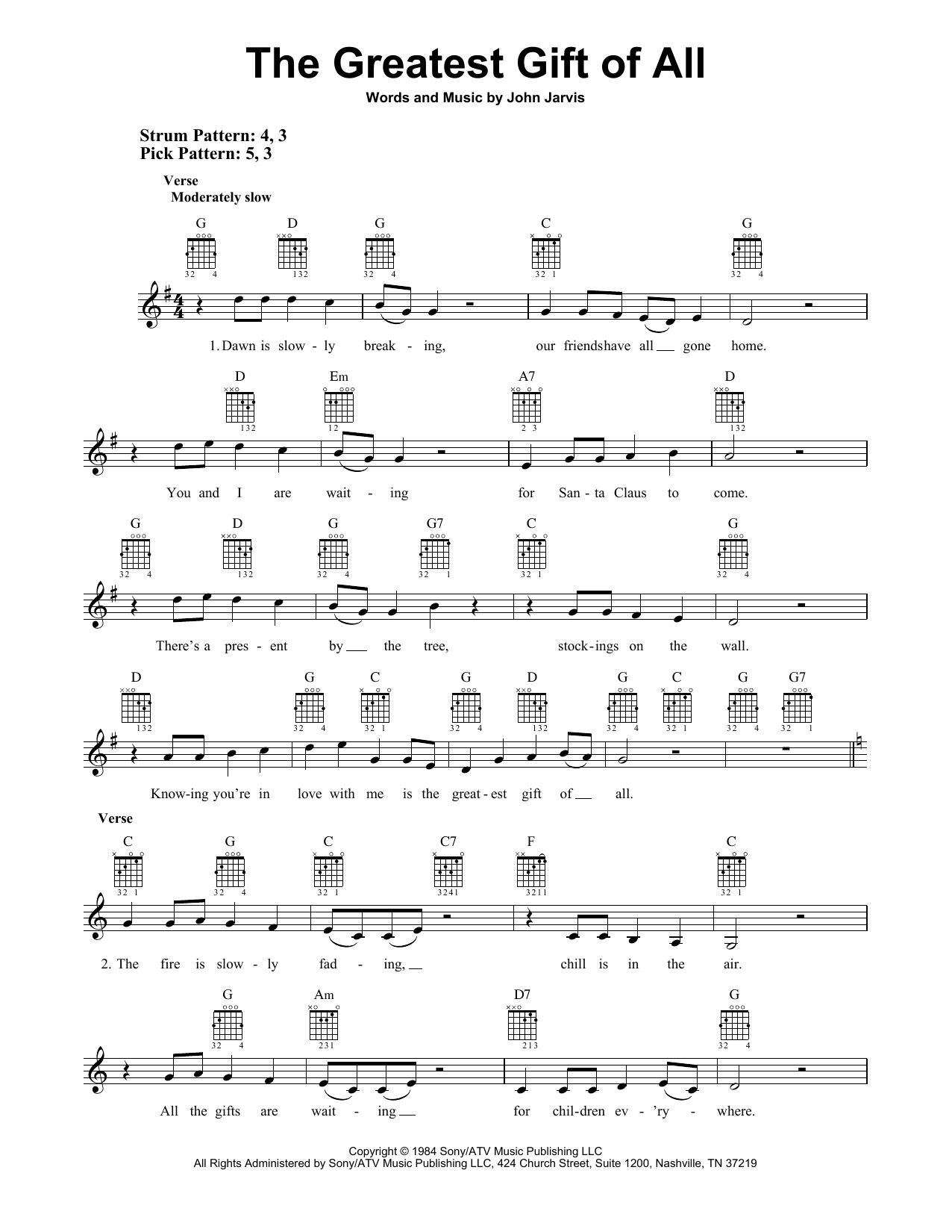 John Jarvis The Greatest Gift Of All sheet music notes and chords arranged for Easy Guitar