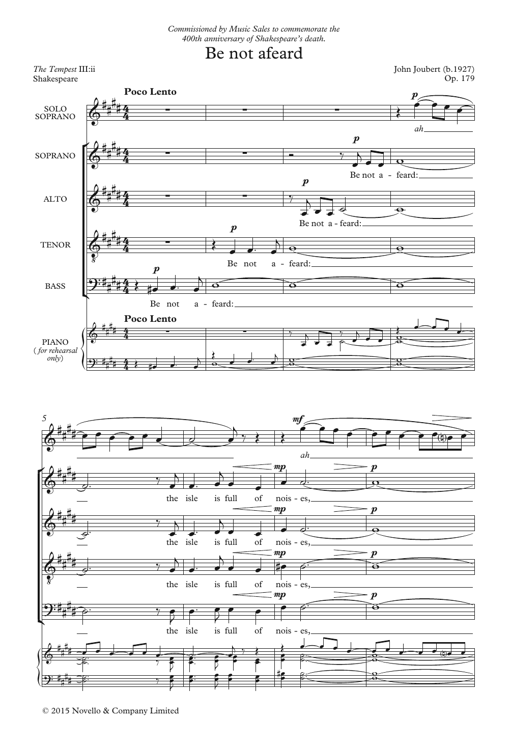 John Joubert Be Not Afeard sheet music notes and chords arranged for Choir