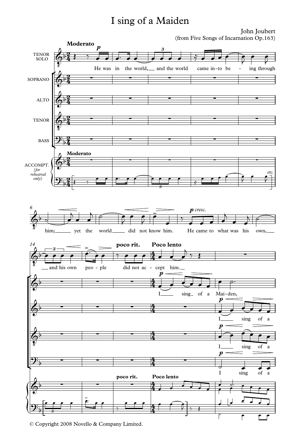 John Joubert I Sing Of A Maiden sheet music notes and chords arranged for Piano, Vocal & Guitar Chords