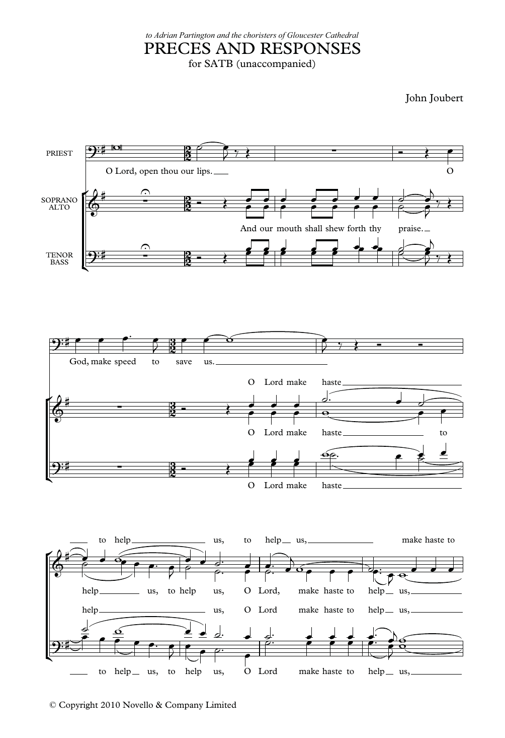 John Joubert Preces and Responses sheet music notes and chords arranged for Choir