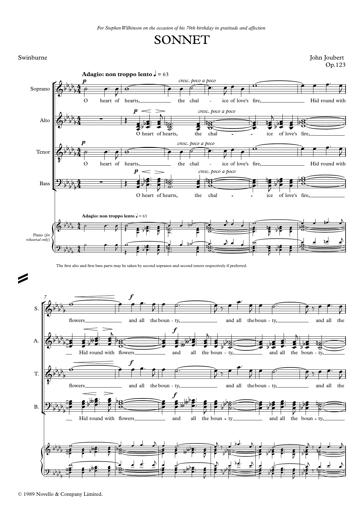 John Joubert Sonnet sheet music notes and chords arranged for Choir