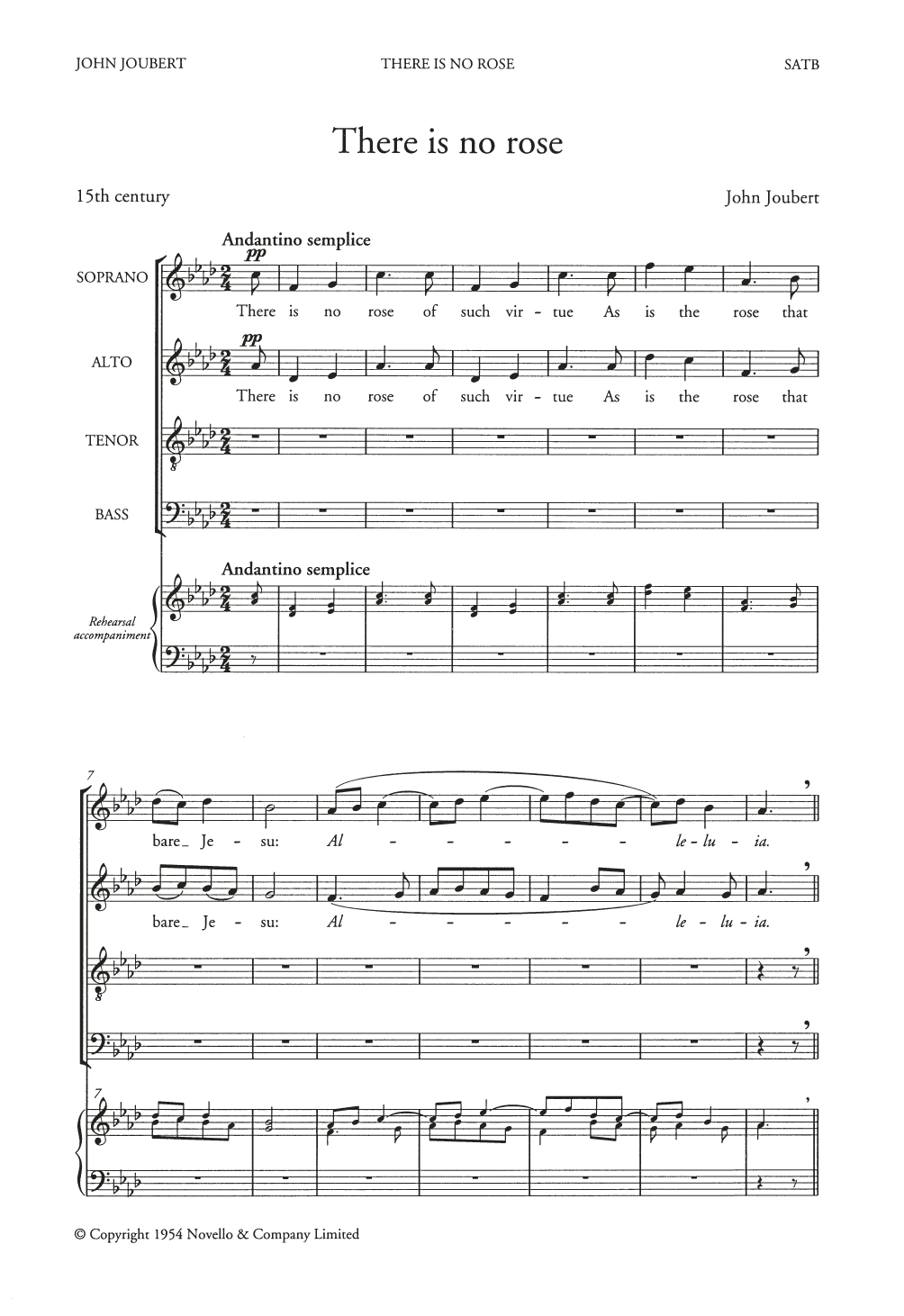 John Joubert There Is No Rose sheet music notes and chords arranged for SATB Choir