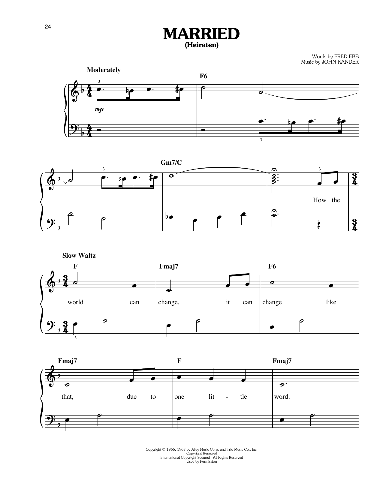 John Kander Married (Heiraten) sheet music notes and chords arranged for Easy Piano