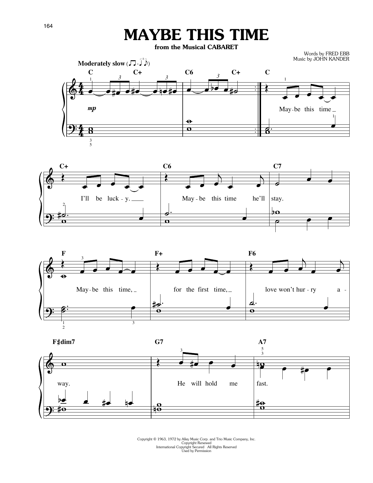 John Kander Maybe This Time sheet music notes and chords arranged for Real Book – Melody & Chords
