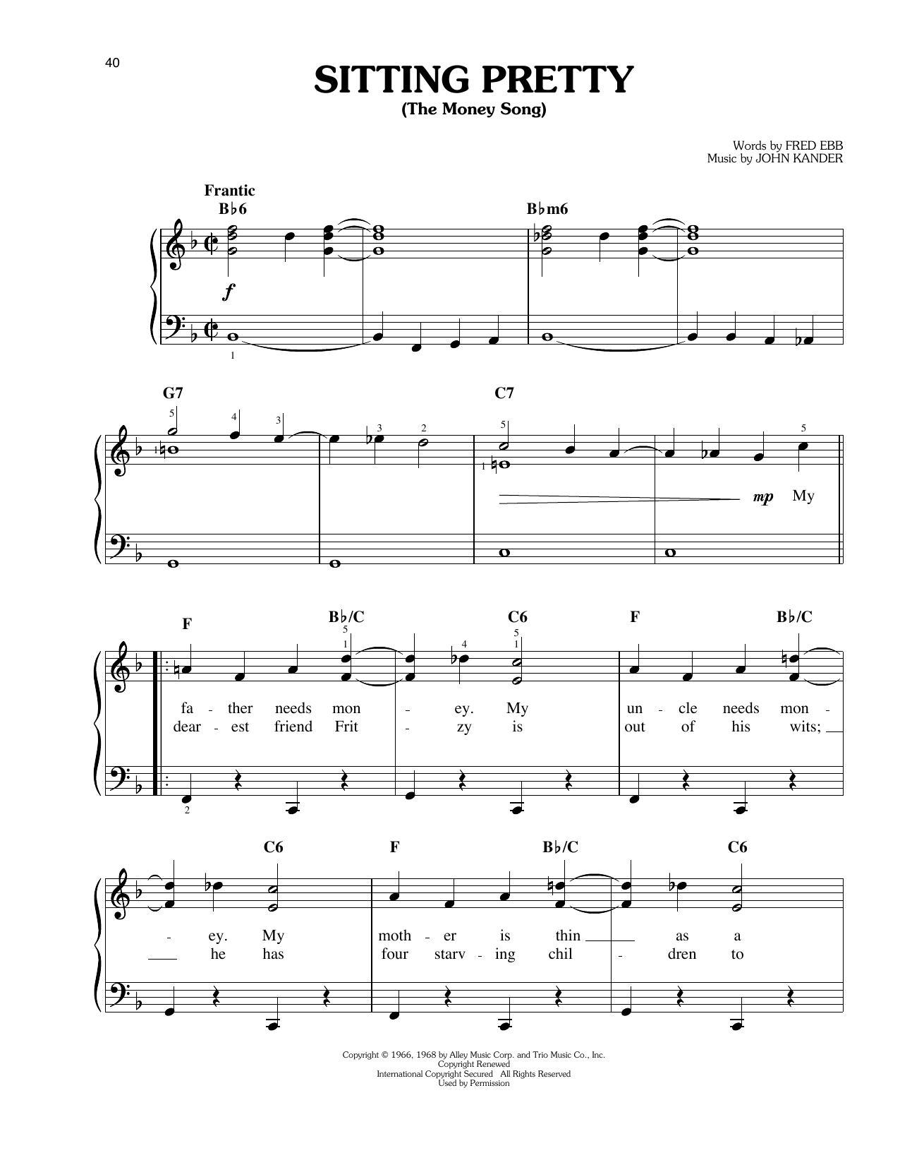 John Kander Sitting Pretty (The Money Song) sheet music notes and chords arranged for Easy Piano