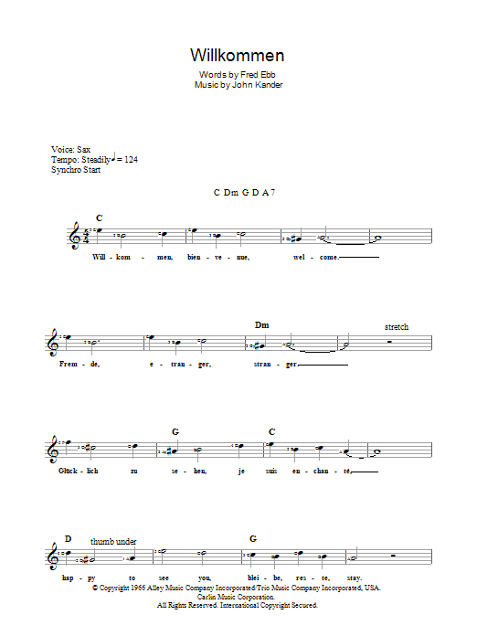 John Kander Willkommen (from Cabaret) sheet music notes and chords arranged for Lead Sheet / Fake Book