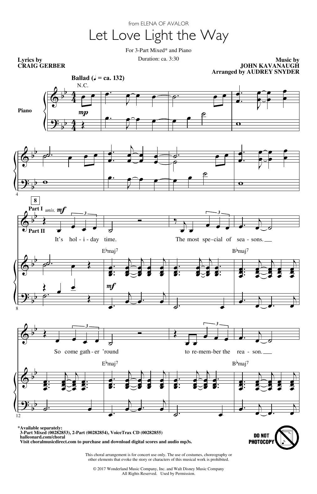 John Kavanaugh Let Love Light The Way (from Elena Of Avalor) (arr. Audrey Snyder) sheet music notes and chords arranged for 3-Part Mixed Choir