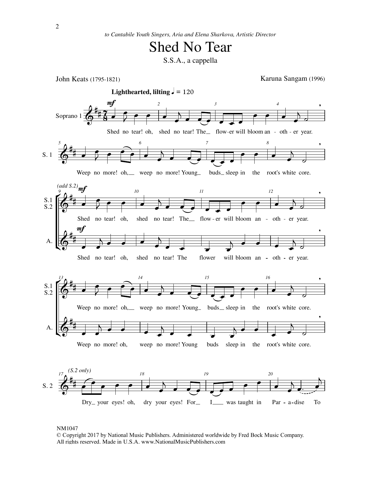 John Keats Shed No Tear sheet music notes and chords arranged for SSA Choir