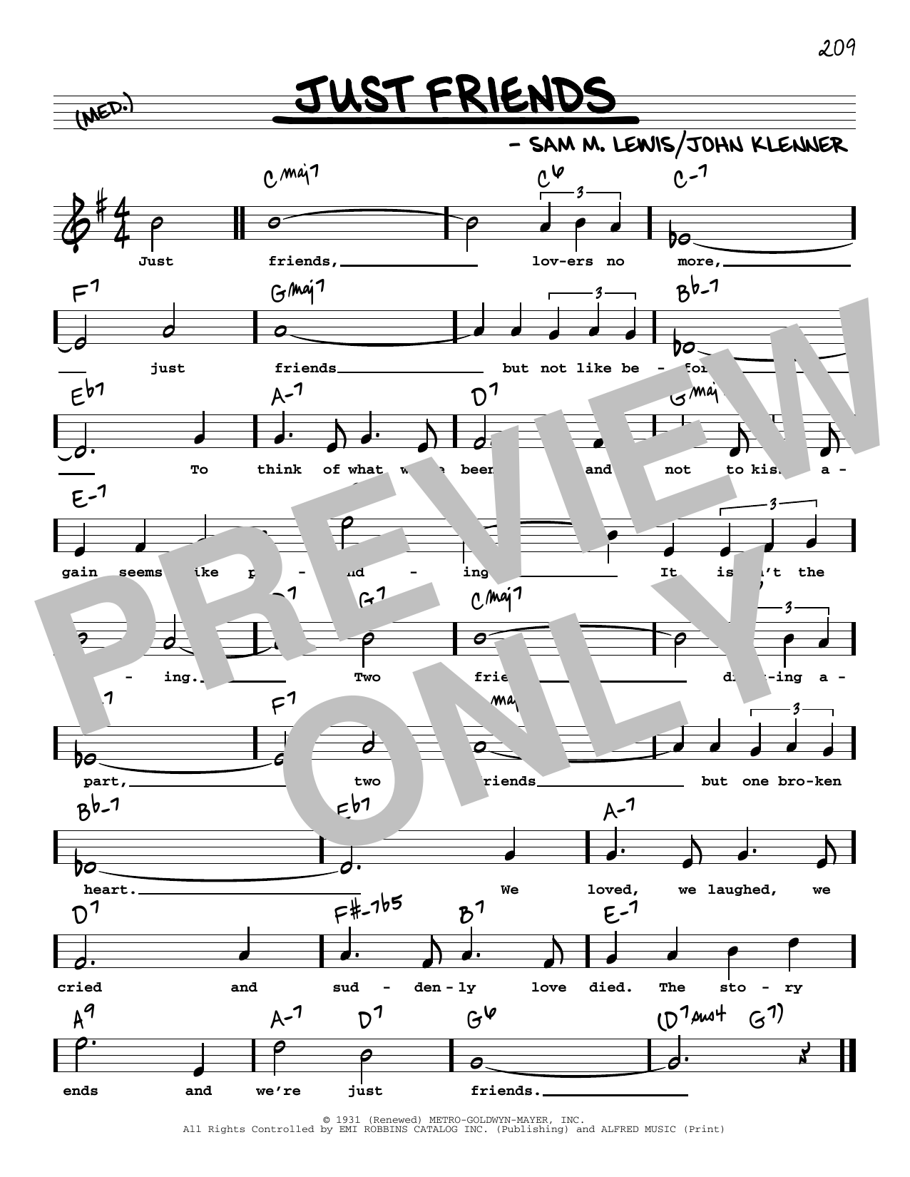 John Klenner and Sam M. Lewis Just Friends (High Voice) sheet music notes and chords arranged for Real Book – Melody, Lyrics & Chords