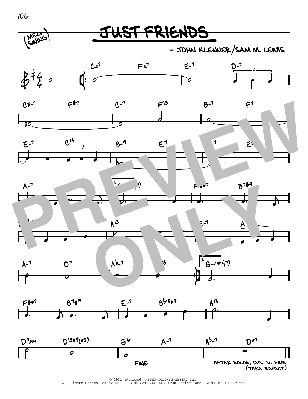 John Klenner Just Friends (arr. David Hazeltine) sheet music notes and chords arranged for Real Book – Enhanced Chords