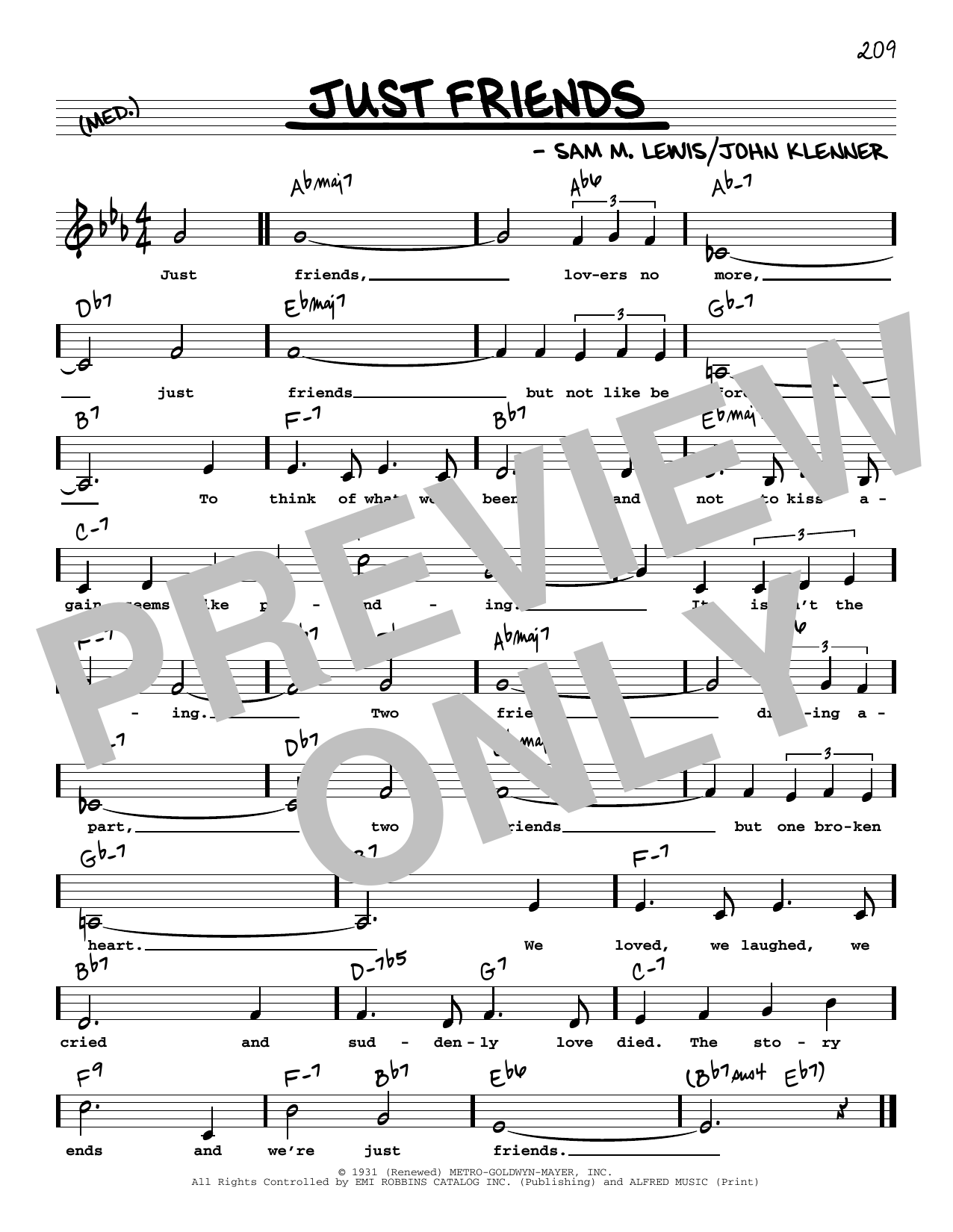 John Klenner Just Friends (Low Voice) sheet music notes and chords arranged for Real Book – Melody, Lyrics & Chords
