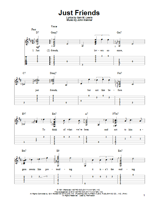 John Klenner Just Friends sheet music notes and chords arranged for Easy Guitar Tab