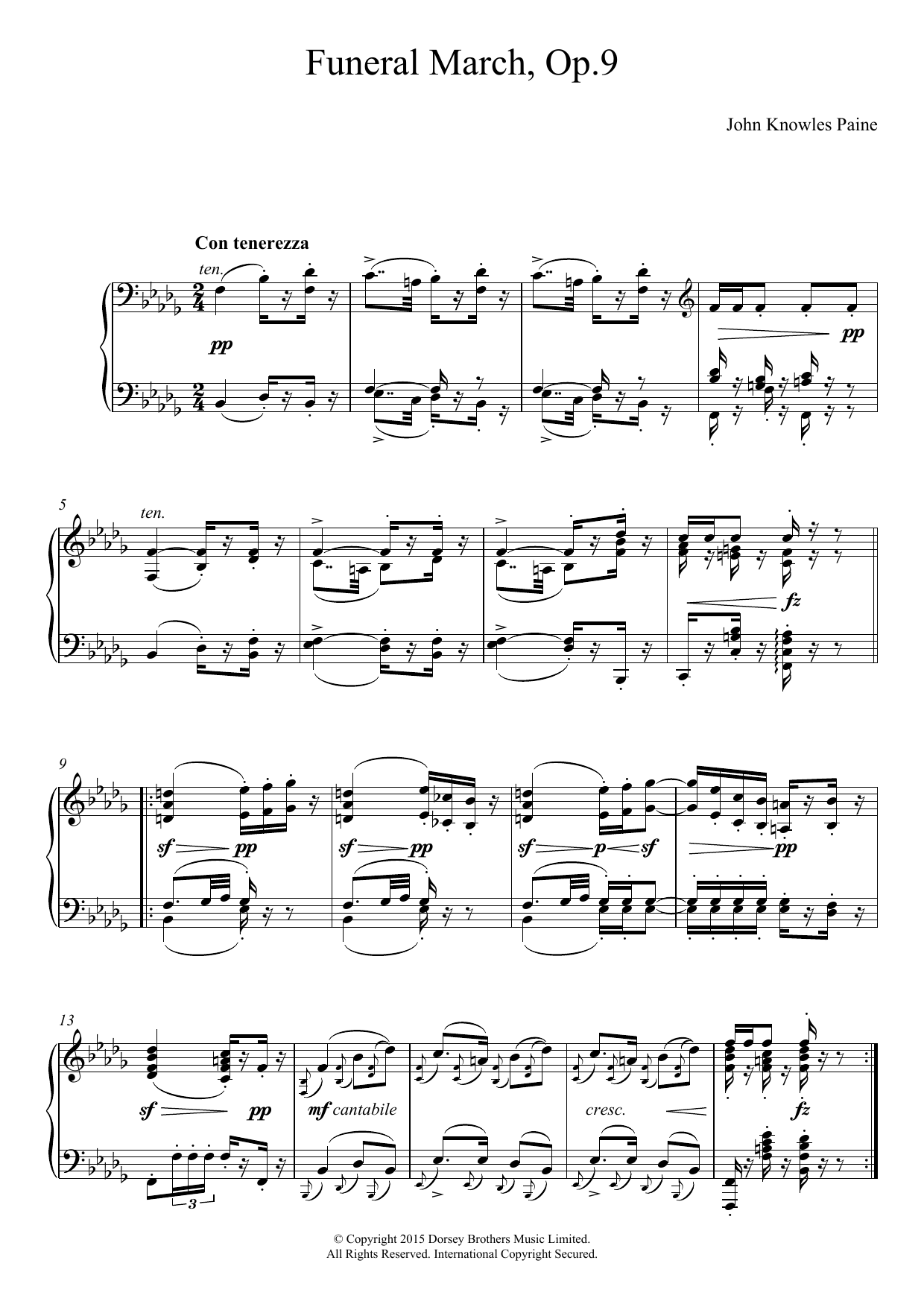 John Knowles Paine Funeral March Op.9 sheet music notes and chords arranged for Piano Solo