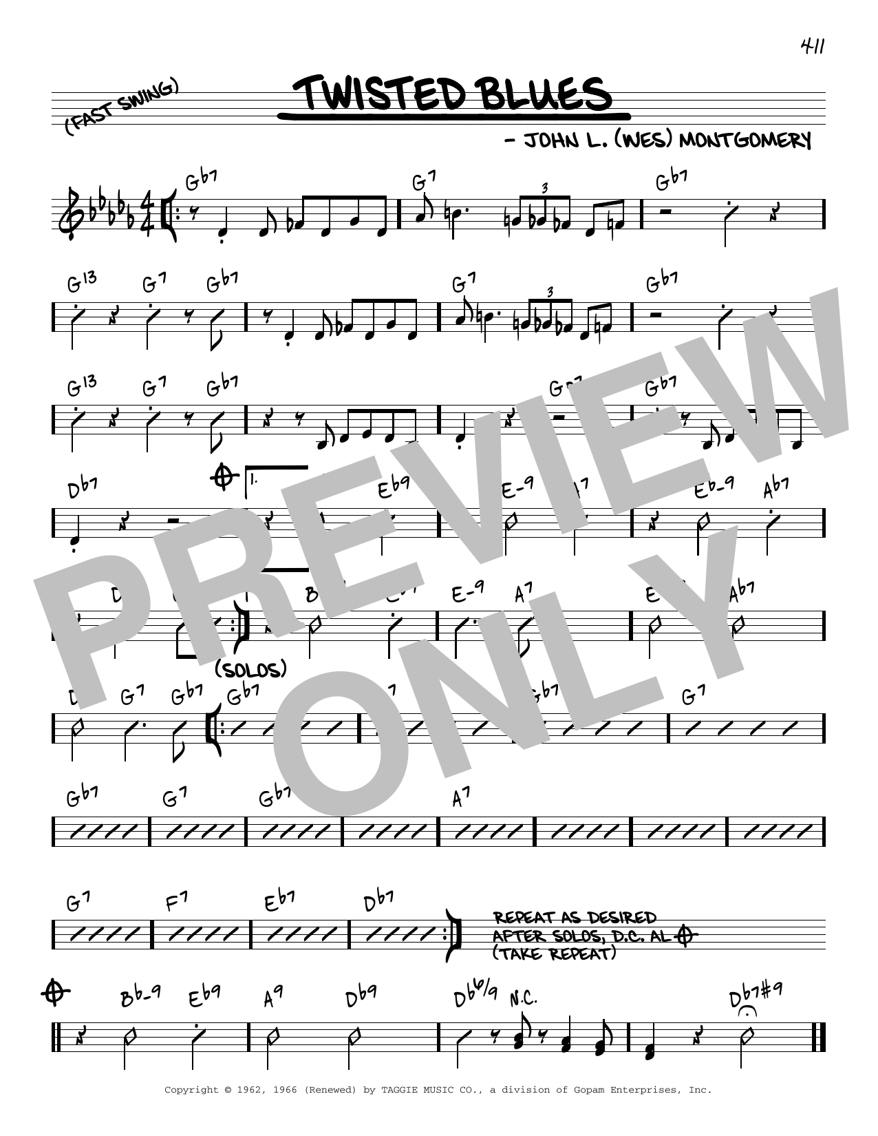 John L. (Wes) Montgomery Twisted Blues [Reharmonized version] (arr. Jack Grassel) sheet music notes and chords arranged for Real Book – Melody & Chords