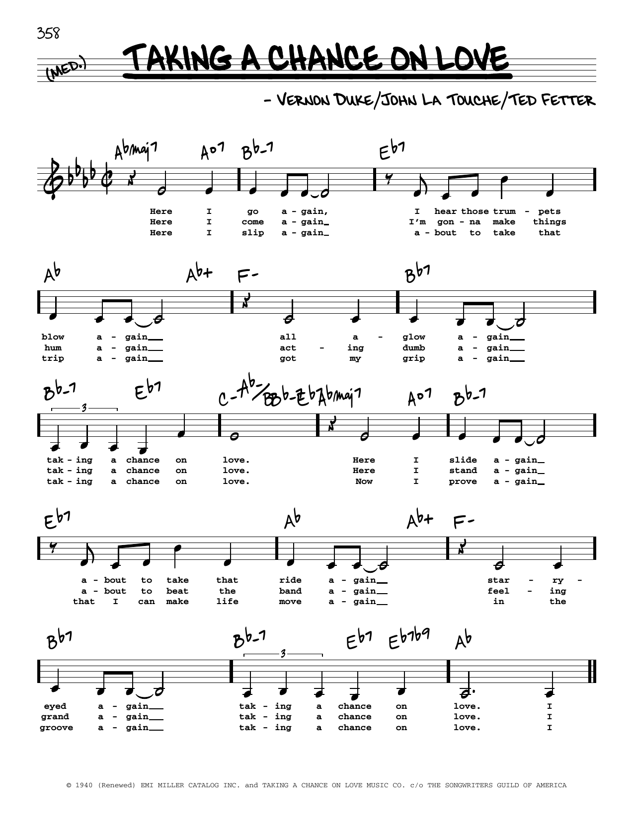 John La Touche Taking A Chance On Love (Low Voice) sheet music notes and chords arranged for Real Book – Melody, Lyrics & Chords