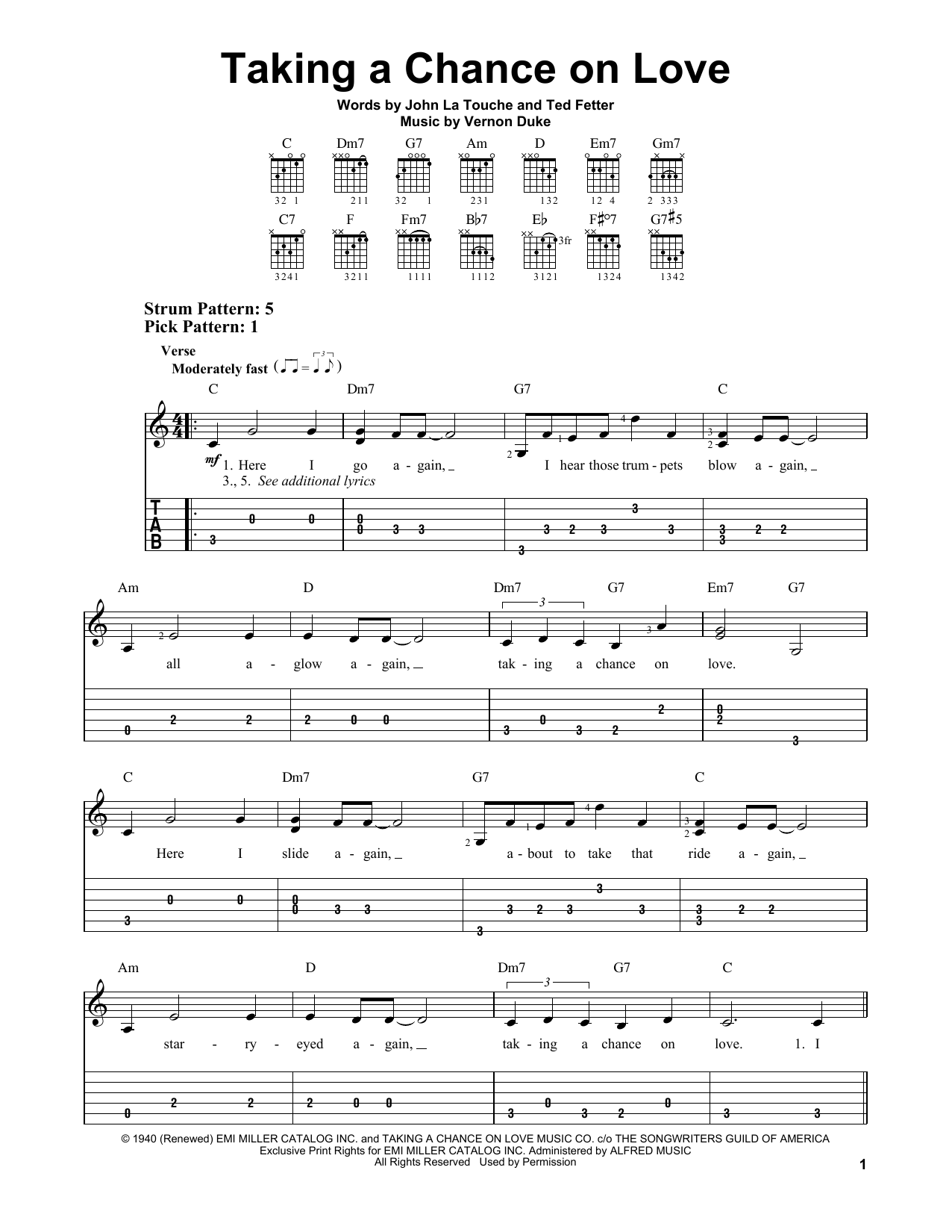 John La Touche Taking A Chance On Love sheet music notes and chords arranged for Real Book – Melody & Chords
