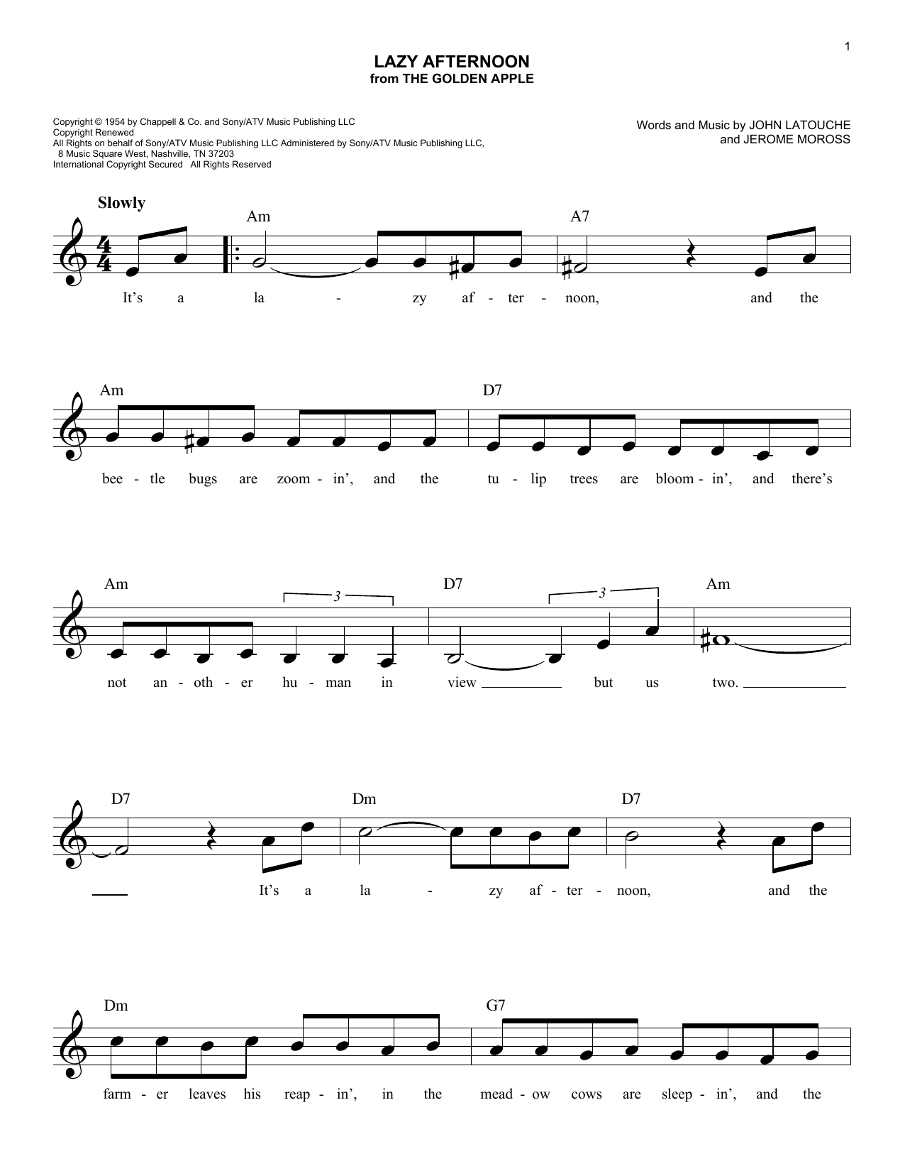 John Latouche Lazy Afternoon sheet music notes and chords arranged for Real Book – Melody & Chords