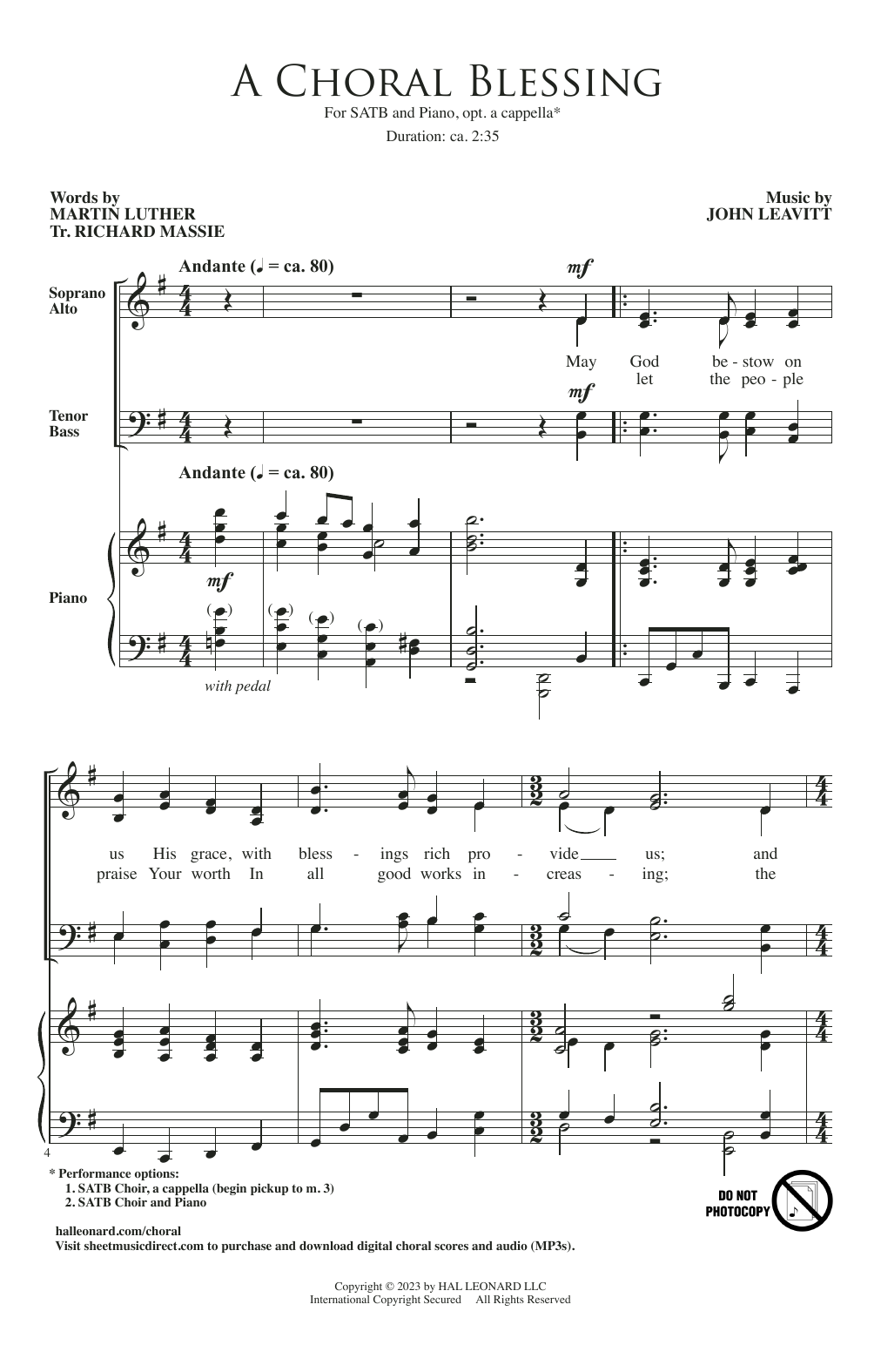 John Leavitt A Choral Blessing sheet music notes and chords arranged for SATB Choir