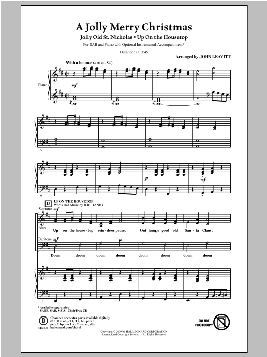John Leavitt A Jolly Merry Christmas sheet music notes and chords arranged for SSA Choir