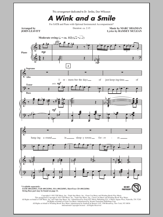 John Leavitt A Wink And A Smile sheet music notes and chords arranged for SATB Choir