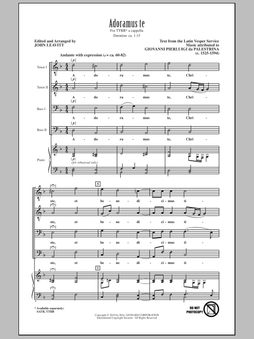 John Leavitt Adoramus Te sheet music notes and chords arranged for TTBB Choir