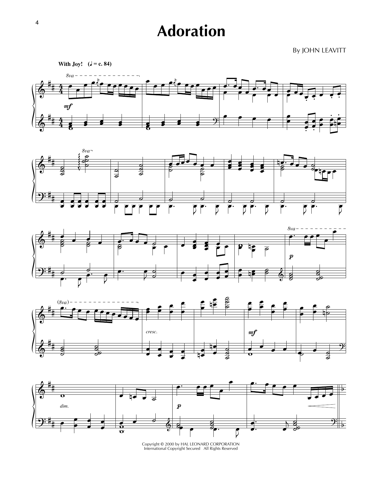 John Leavitt Adoration sheet music notes and chords arranged for Piano Solo
