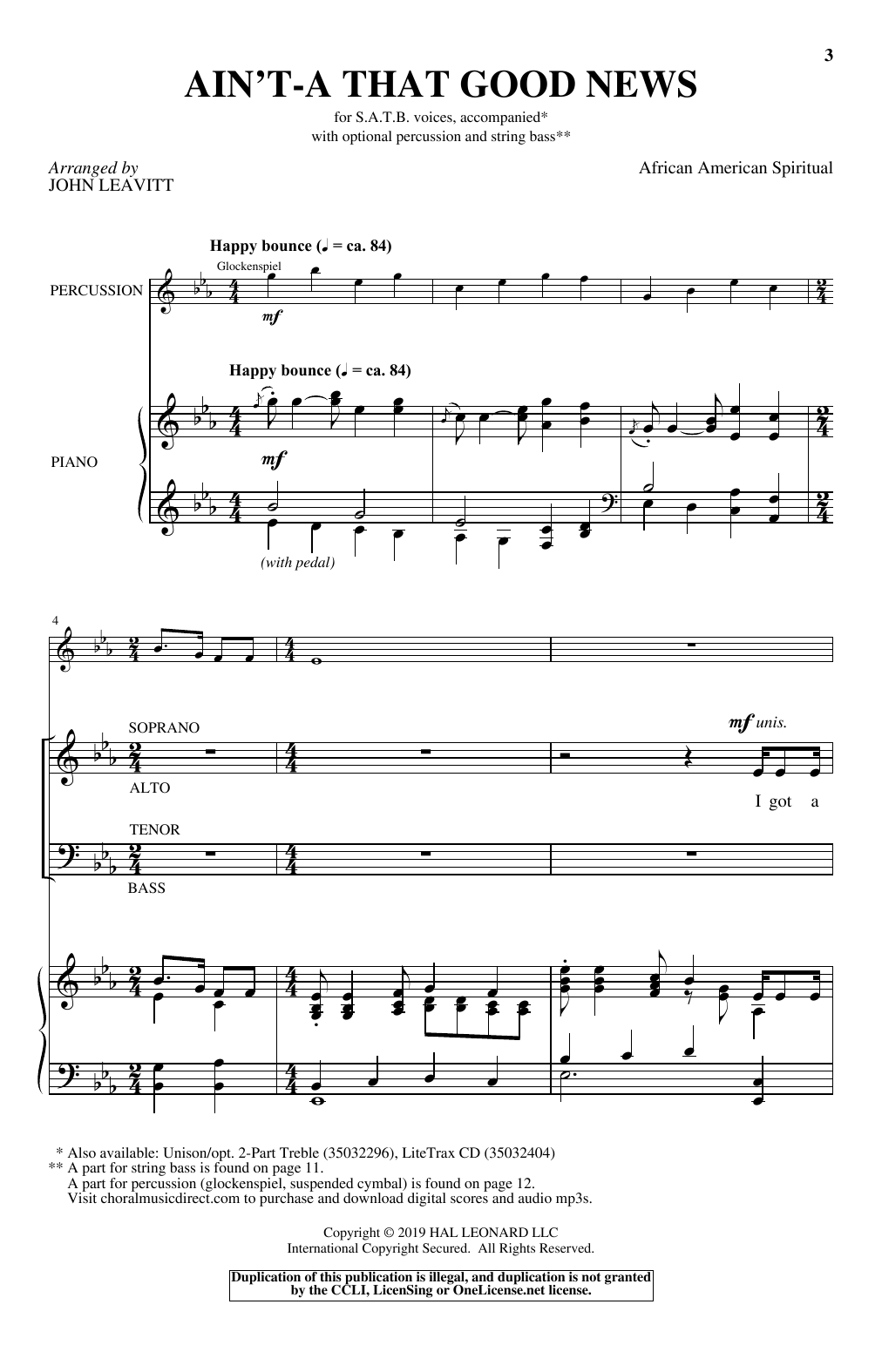 John Leavitt Ain't-A That Good News sheet music notes and chords arranged for Unison Choir