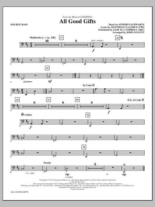 John Leavitt All Good Gifts - Double Bass sheet music notes and chords arranged for Choir Instrumental Pak