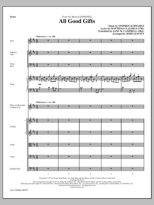 John Leavitt All Good Gifts - Full Score sheet music notes and chords arranged for Choir Instrumental Pak
