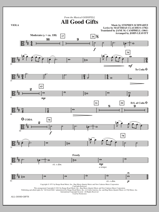 John Leavitt All Good Gifts - Viola sheet music notes and chords arranged for Choir Instrumental Pak