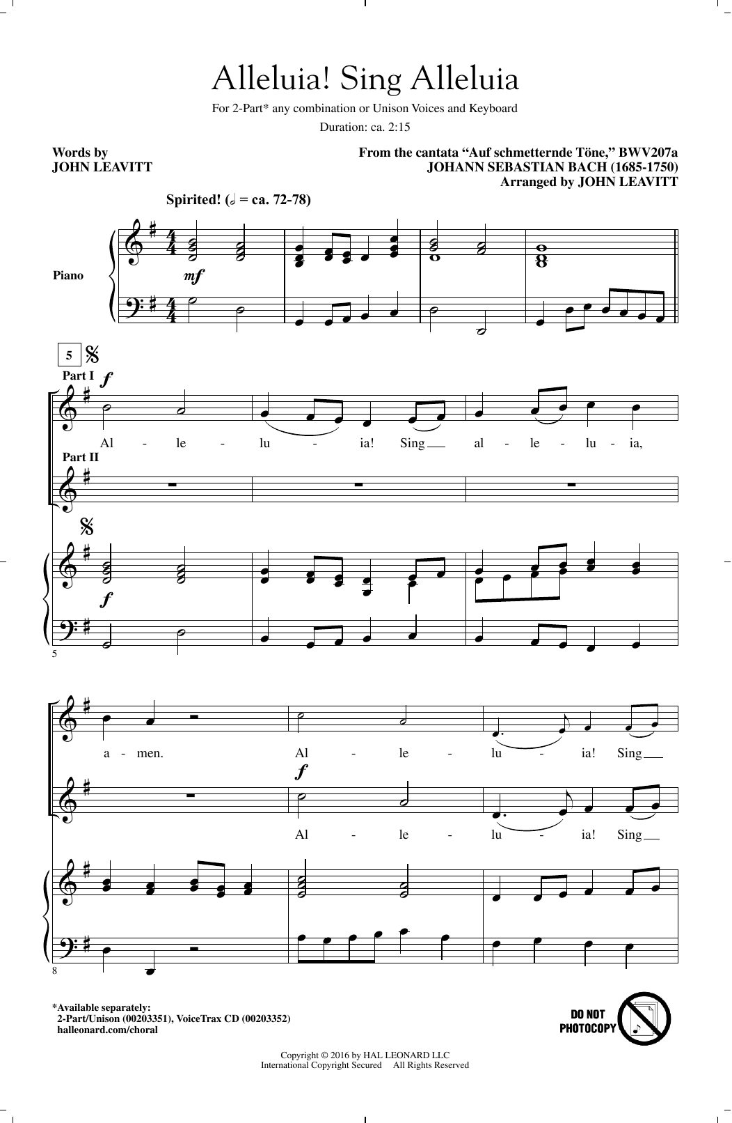 John Leavitt Alleluia! Sing Alleluia sheet music notes and chords arranged for 2-Part Choir