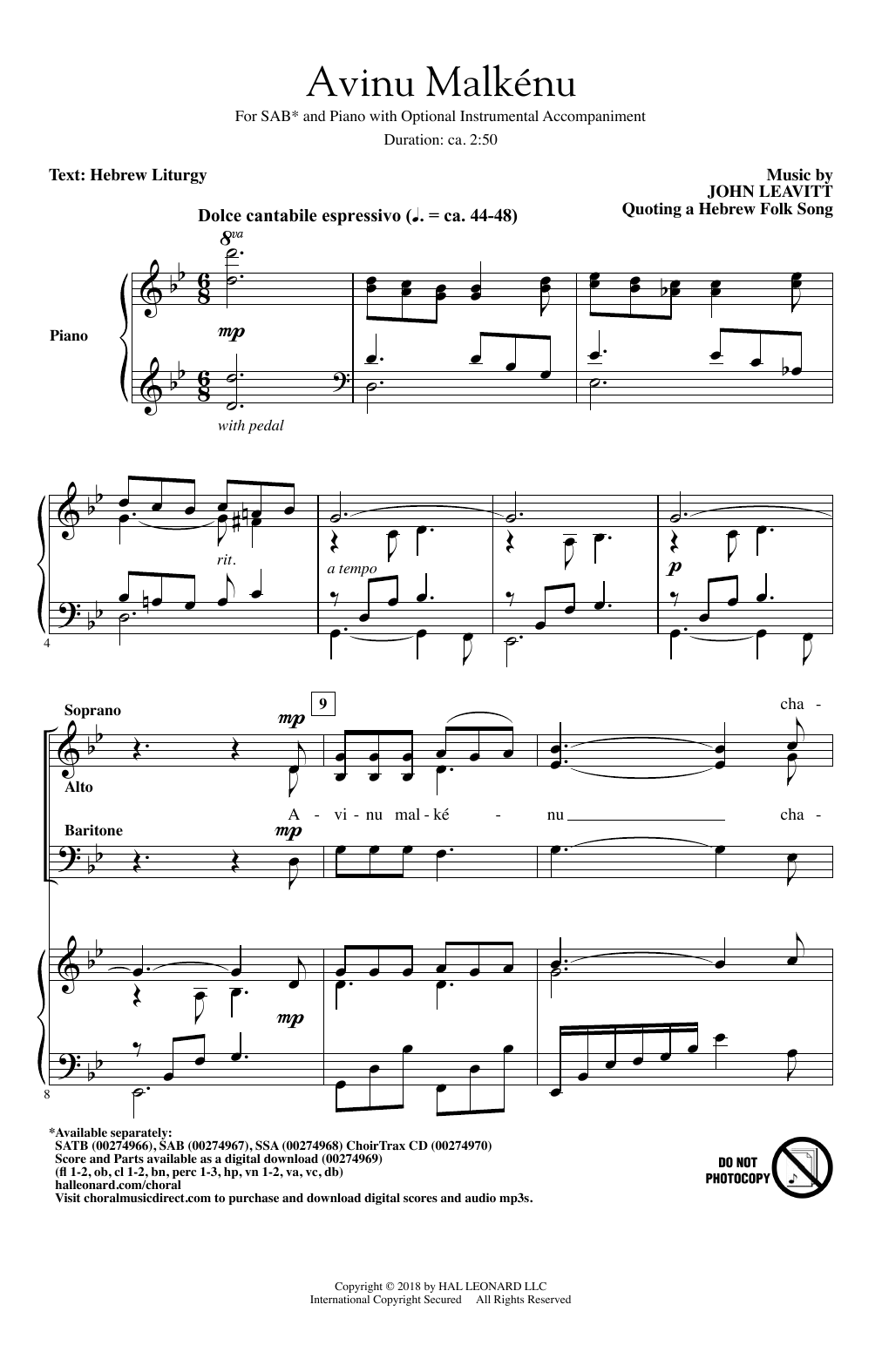 John Leavitt Avinu Malkenu sheet music notes and chords arranged for SATB Choir