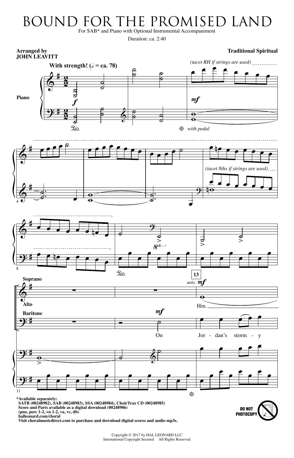 John Leavitt Bound For The Promised Land sheet music notes and chords arranged for SATB Choir
