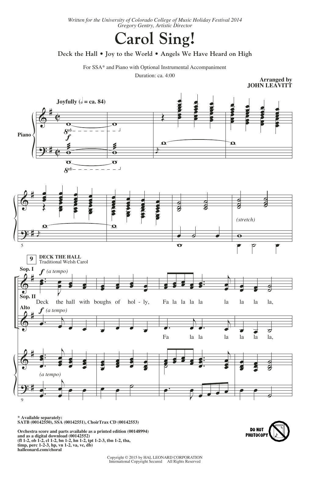 John Leavitt Carol Sing! sheet music notes and chords arranged for SATB Choir