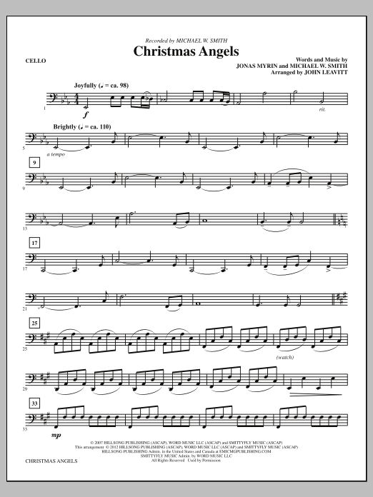 John Leavitt Christmas Angels - Cello sheet music notes and chords arranged for Choir Instrumental Pak