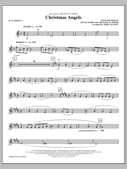 John Leavitt Christmas Angels - Clarinet 1 sheet music notes and chords arranged for Choir Instrumental Pak